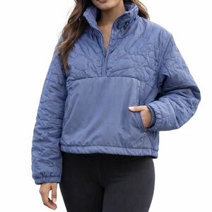 Avia Women's Quilted Lightweight Puffer Quarter Zip Pullover in Blue Size M